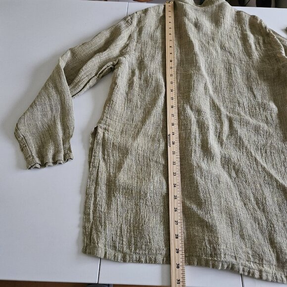 Tobasco Top Women US 10 /46 Olive LS Linen Blend Italy Breathable Summer Buttons - Picture 8 of 16